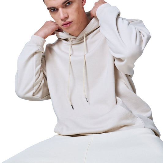 Fashion trend pure cotton men's sweatshirt heavy solid color casual hooded coat