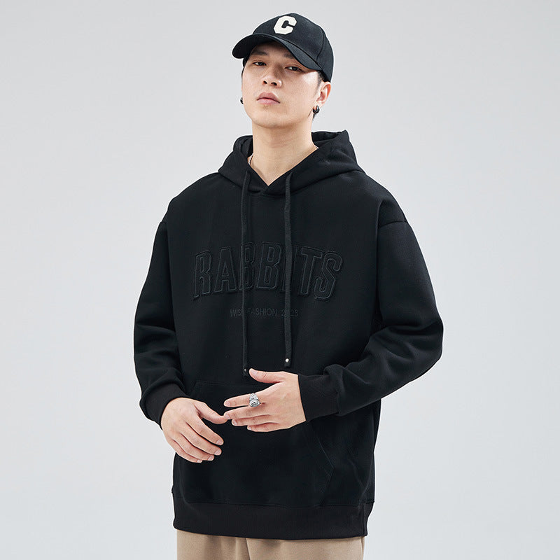 Hooded sweatshirt men's loose large size letter patch embroidered youth casual jacket clothes top