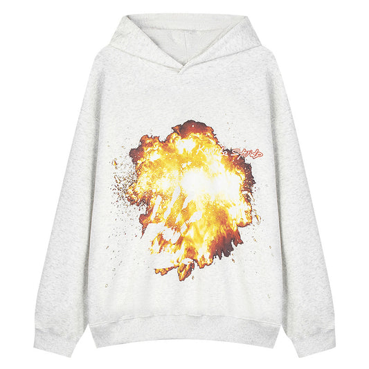 Street explosion palm print pullover hooded sweatshirt for men and women niche loose couple style casual sports jacket