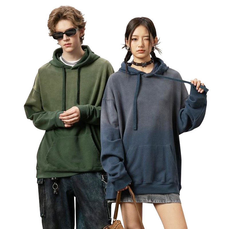 Men's acid washed retro hoodie loose gradient hooded sweatshirt fashionable cotton pullover casual top street couple wear