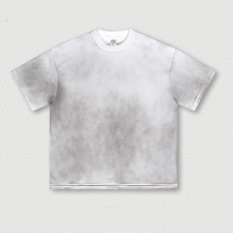 Distressed spray color T-shirt with small neckline