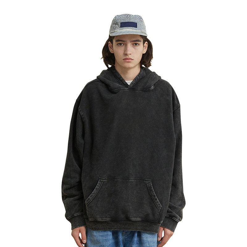 Autumn and winter new fried color wash water to do old hooded hoodie high street street original loose pure cotton hoodie