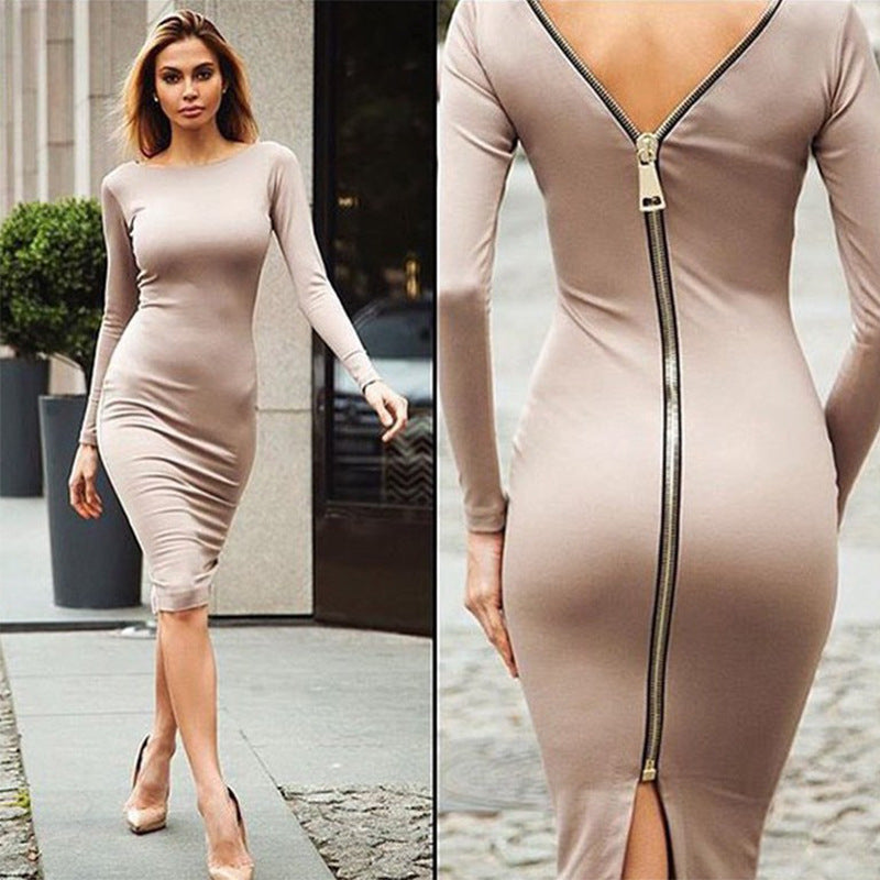 New Sexy back zip long sleeve dress Pencil Bodycon Lady Vestido De Renda Autumn Dress