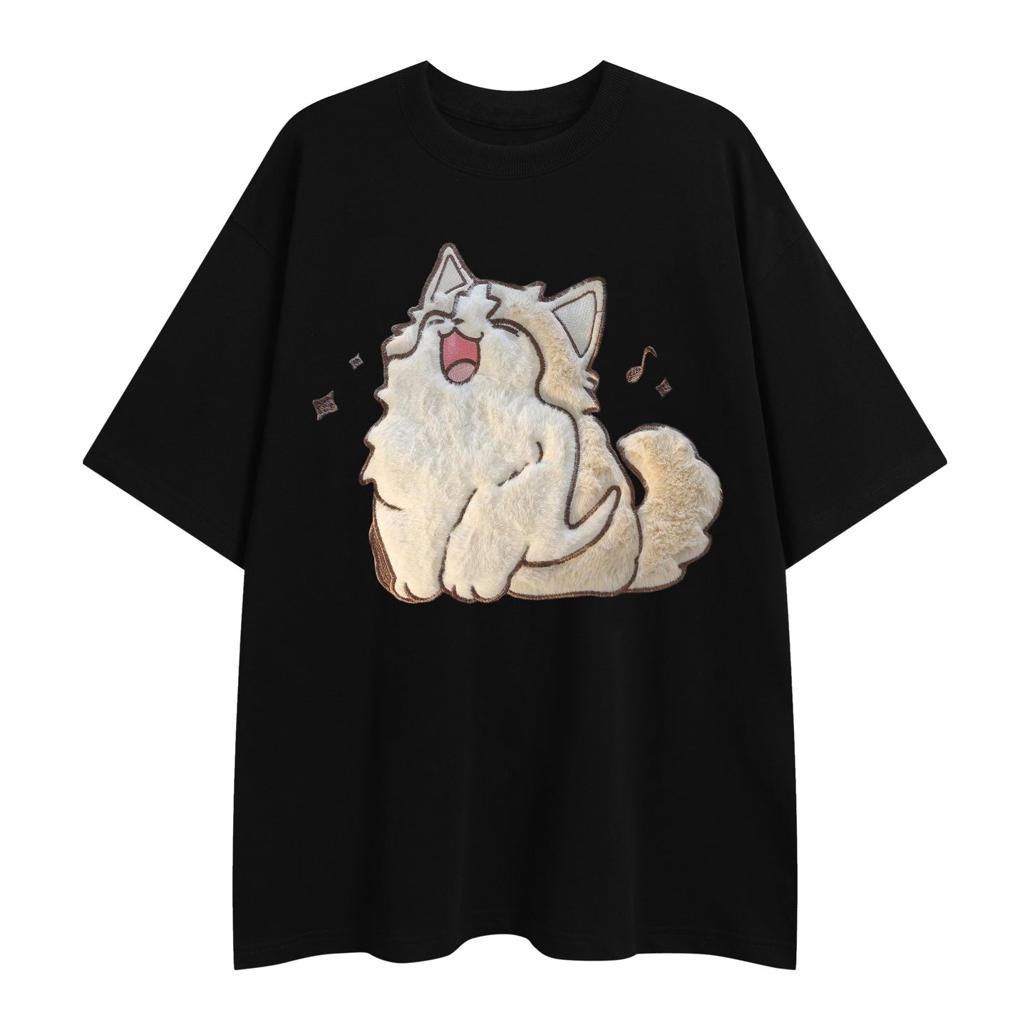 Summer trendy fun creative T-shirt happy singing cat series printed short sleeves for men and women