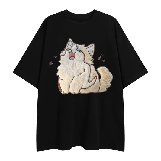 Summer trendy fun creative T-shirt happy singing cat series printed short sleeves for men and women