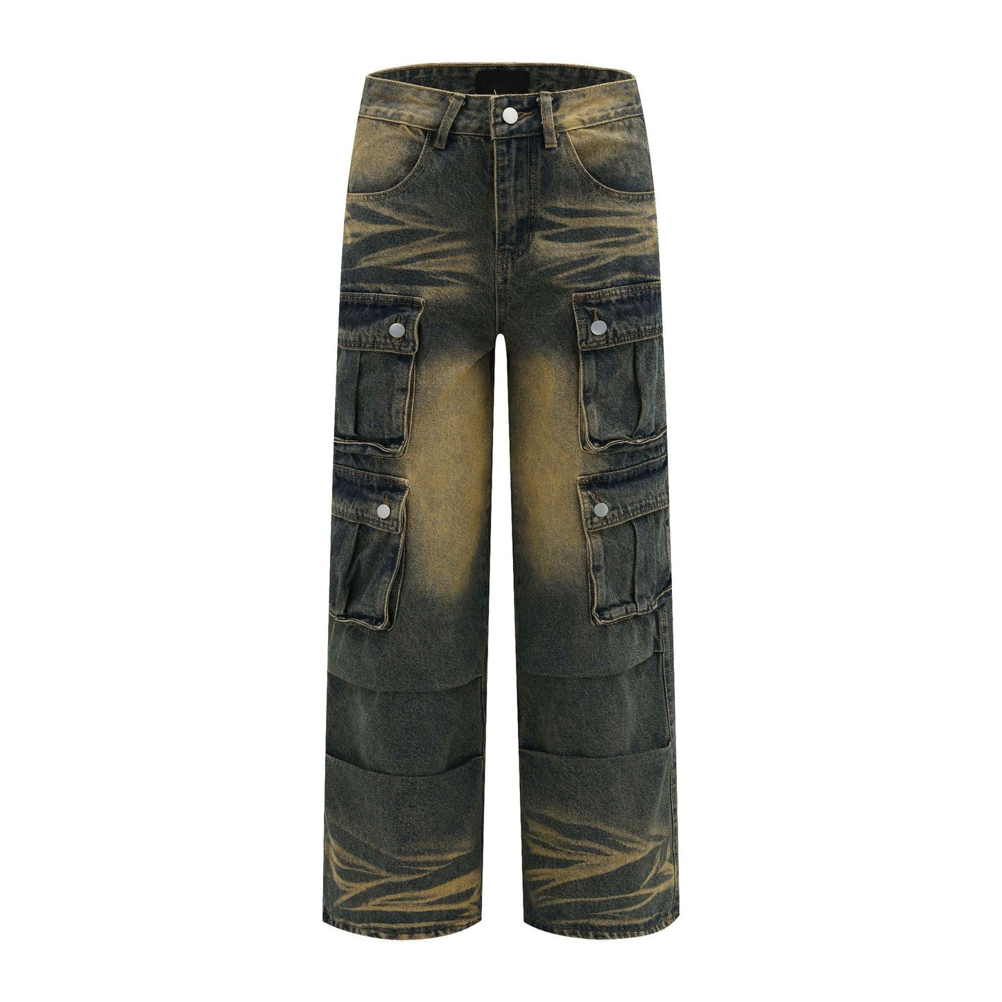 Straight tie-dyed multi-pocket cargo jeans