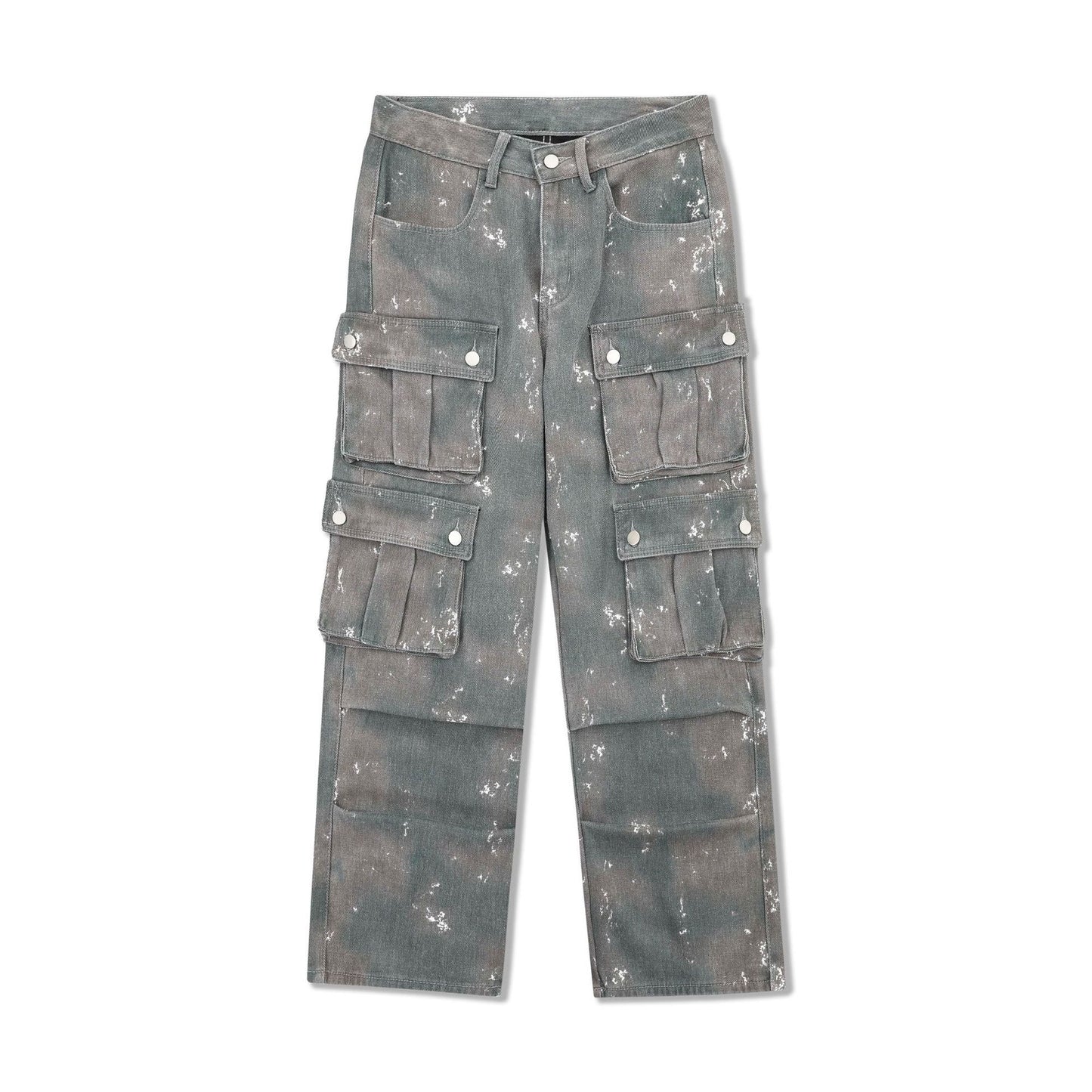 tie-dye pleated denim cargo pants