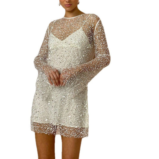 Semi Formal Dresses for Women Party Dress Long Sleeve Sequin Wrap Sparkly V Neck Fashion Bishop Sleeve Waist Gift for Wedding Guest Evening Party Graduation Birthday Party Tea Party Cocktail