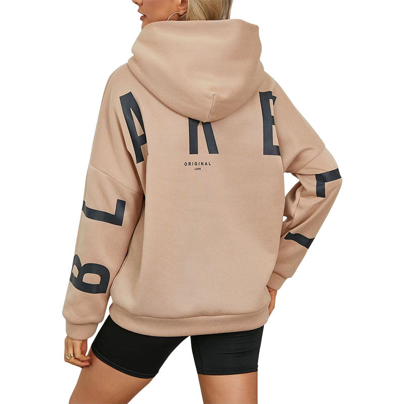 New Fashion Letter Printed Thickened Versatile Long Sleeve Loose Hooded Sweatshirt for Women