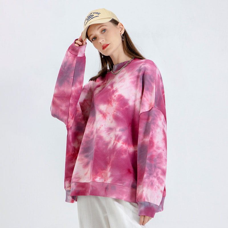 Tie Dye Boys Girls Sweatshirt Round Neck Pink Pullover Long Sleeve Sweatshirt