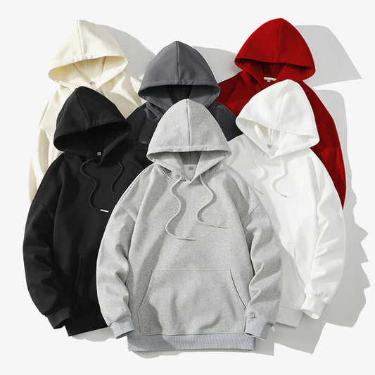 New men's casual hooded sweatshirt solid color sweatshirt jacket