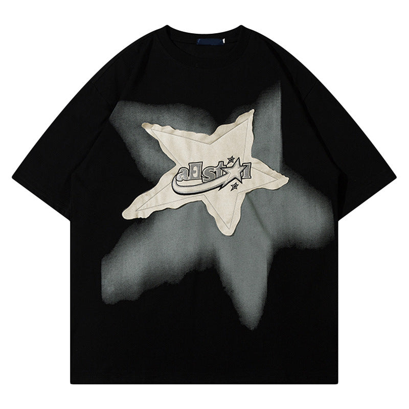 Men's Oversized Retro Star Graphic T-Shirt Cotton T-Shirt Harajuku Short Sleeve Casual Summer Tops Men's