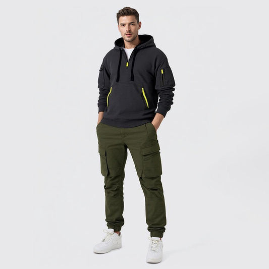 Spring and autumn new men's sweatshirt hoodie zipper multi-pocket pullover sports casual sports hoodie