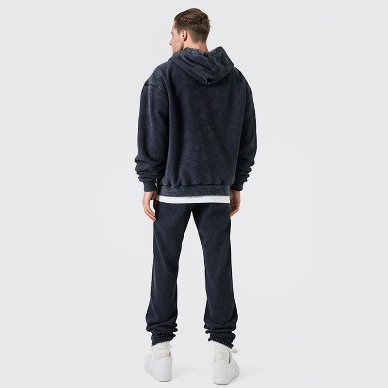 Men's hip hop character print 420G terry cotton heavy acid wash men's and women's hoodies