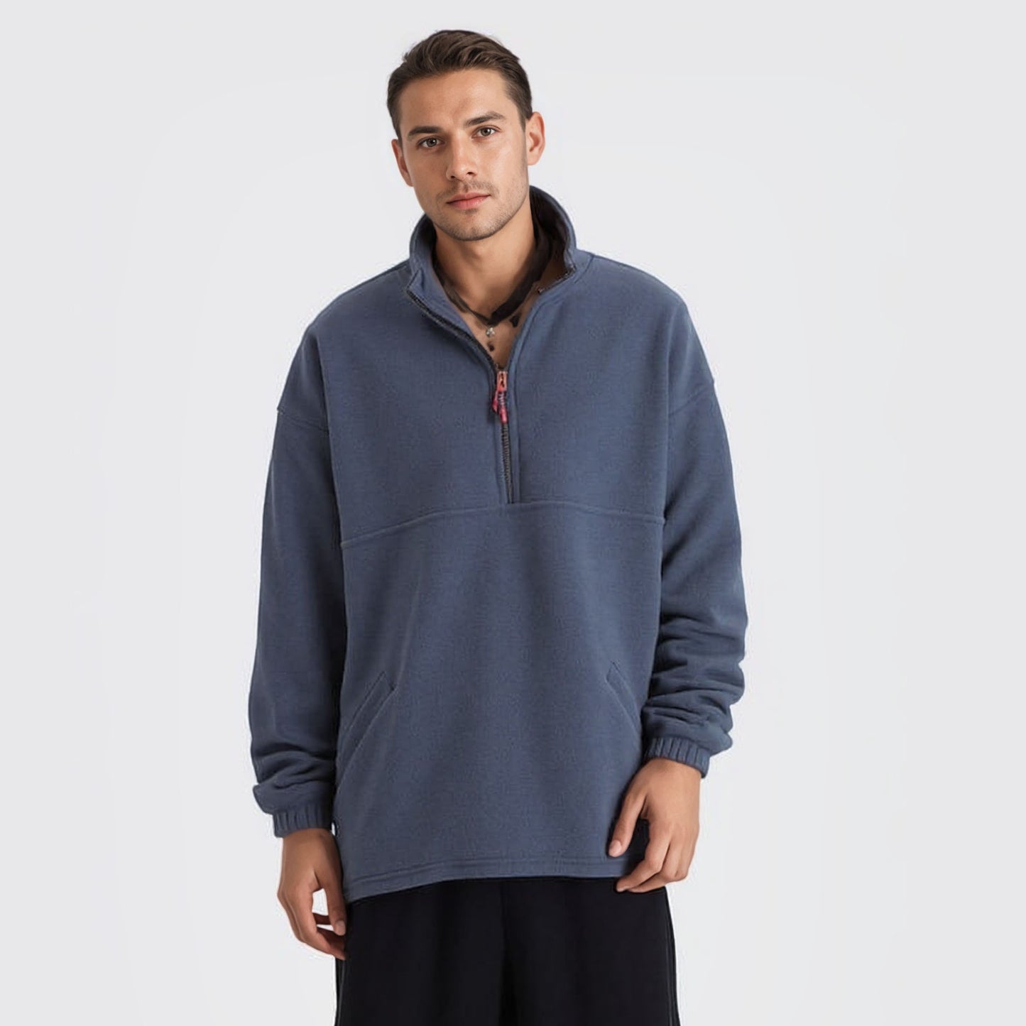 Polar fleece men's sweatshirt autumn and winter new pullover casual bottoming shirt half high zipper stand collar jacket