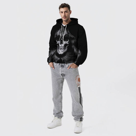 Men's Skull Printed Hoodie Novelty Graphic Sweatshirt Pullover Hoodie