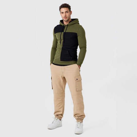 Autumn and winter men's casual hooded sweatshirt jacket men's color block sweatshirt men's clothing