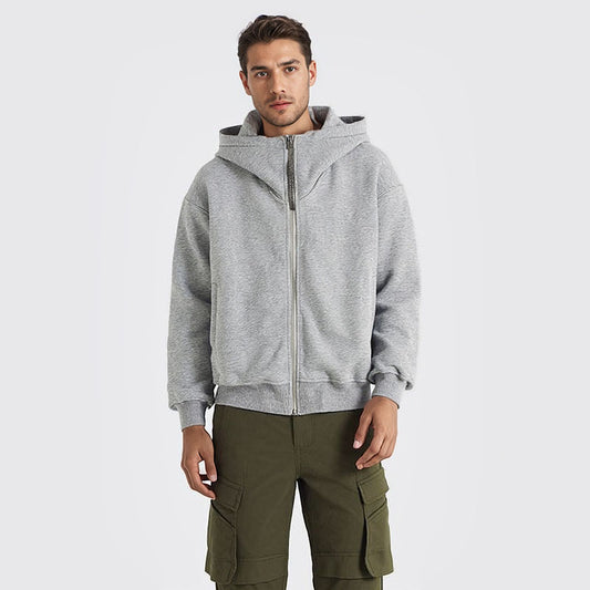 Heavy gray hooded cardigan sweatshirt new loose design popular zipper hoodie jacket men's clothing