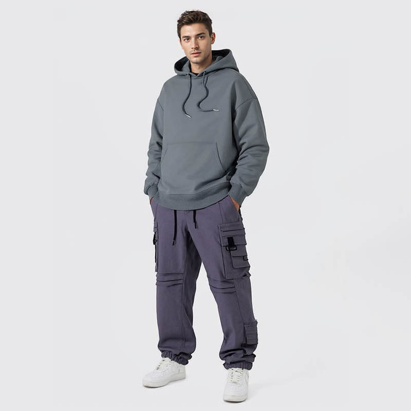New men's casual hooded sweatshirt solid color sweatshirt jacket