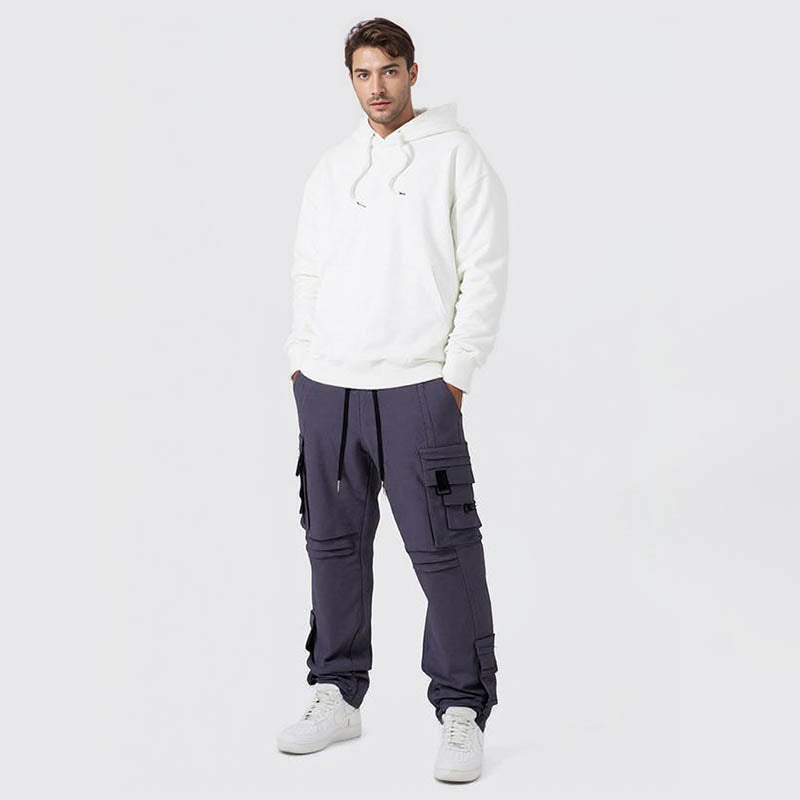 New men's casual hooded sweatshirt solid color sweatshirt jacket