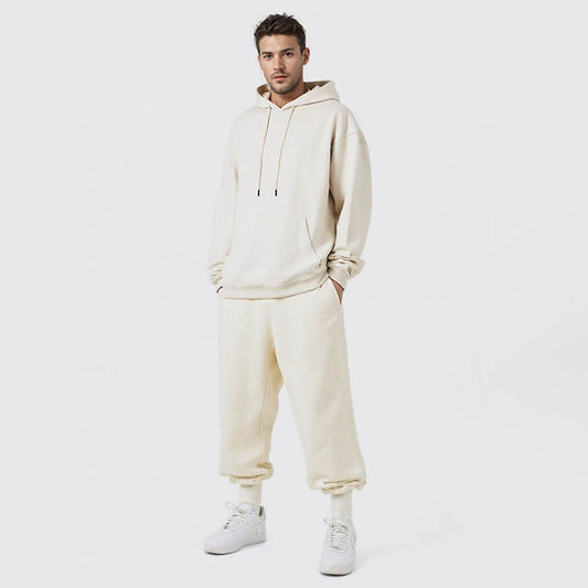 Fashion trend pure cotton men's sweatshirt heavy solid color casual hooded coat