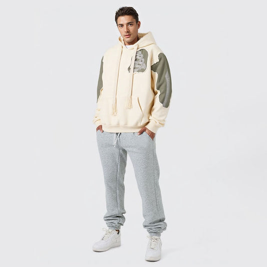 Retro fashion skirt thickened street hole design contrast color stitching plus velvet hooded sweatshirt