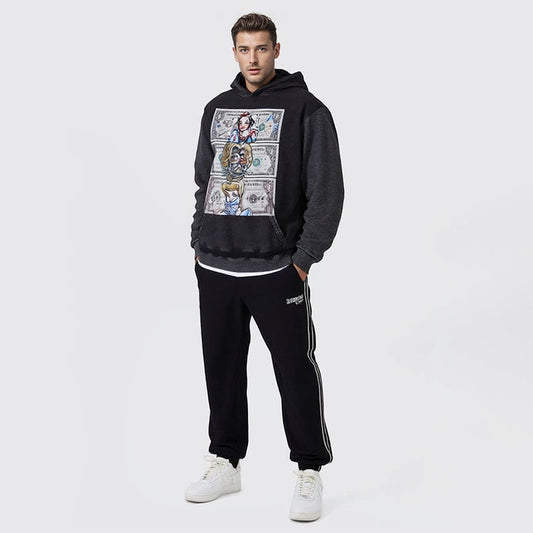 Hip-hop printed hooded sweatshirt cartoon fun street men and women casual loose pullover