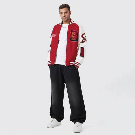 Men's new trendy brand baseball uniform men's jacket fashionable embroidered contrasting color stitching fleece jacket