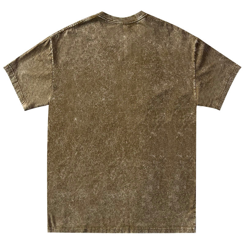 Washed distressed short-sleeved retro batik cotton loose round neck t-shirt for men