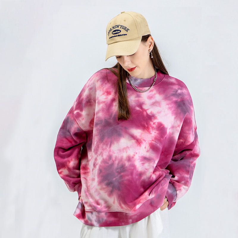 Tie Dye Boys Girls Sweatshirt Round Neck Pink Pullover Long Sleeve Sweatshirt