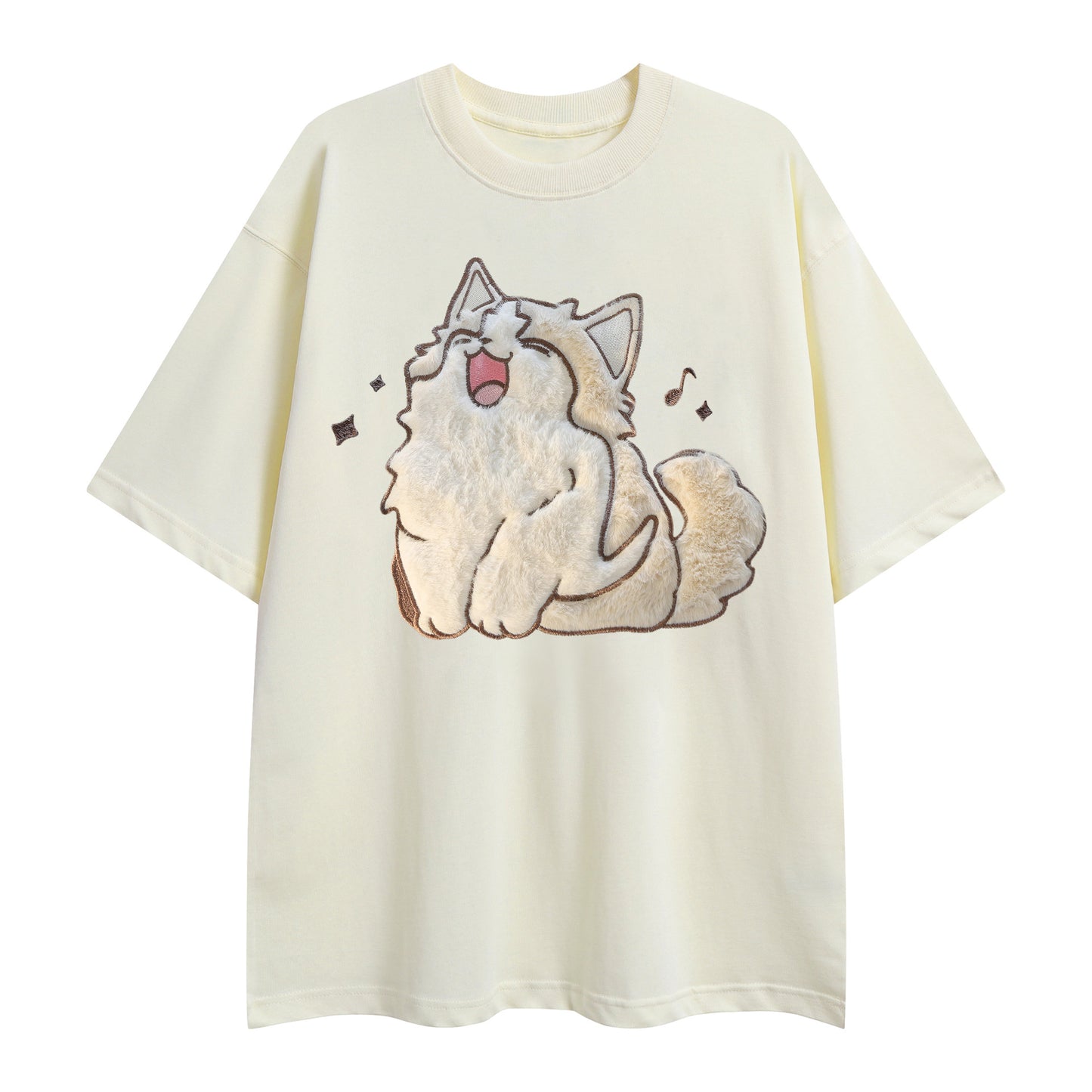 Summer trendy fun creative T-shirt happy singing cat series printed short sleeves for men and women