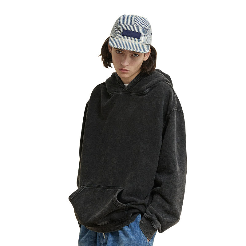 Autumn and winter new fried color wash water to do old hooded hoodie high street street original loose pure cotton hoodie