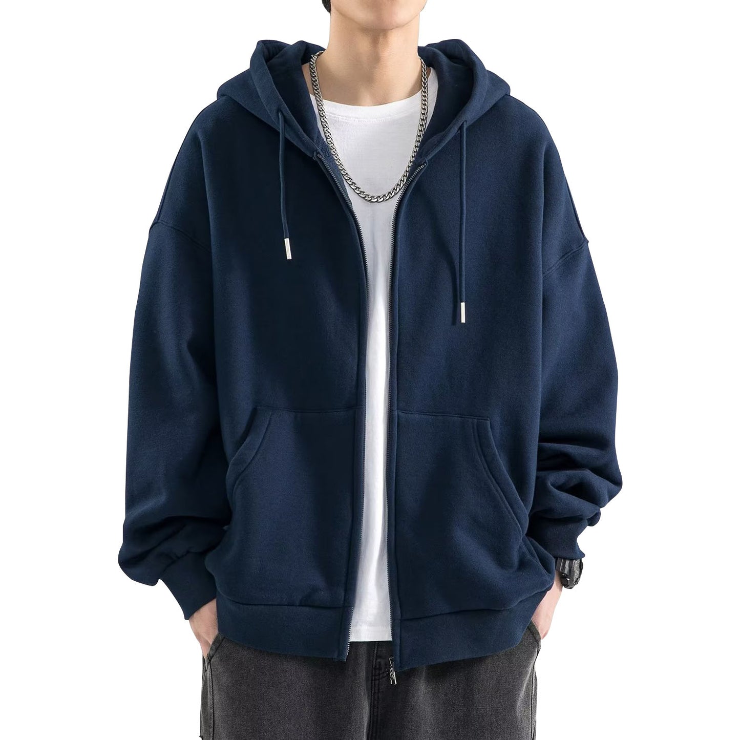 Cardigan hoodie men long sleeve spring and autumn new heavy boys hooded casual jacket