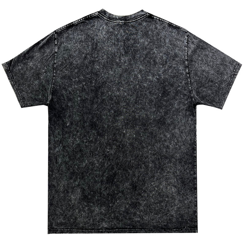 Washed distressed short-sleeved retro batik cotton loose round neck t-shirt for men