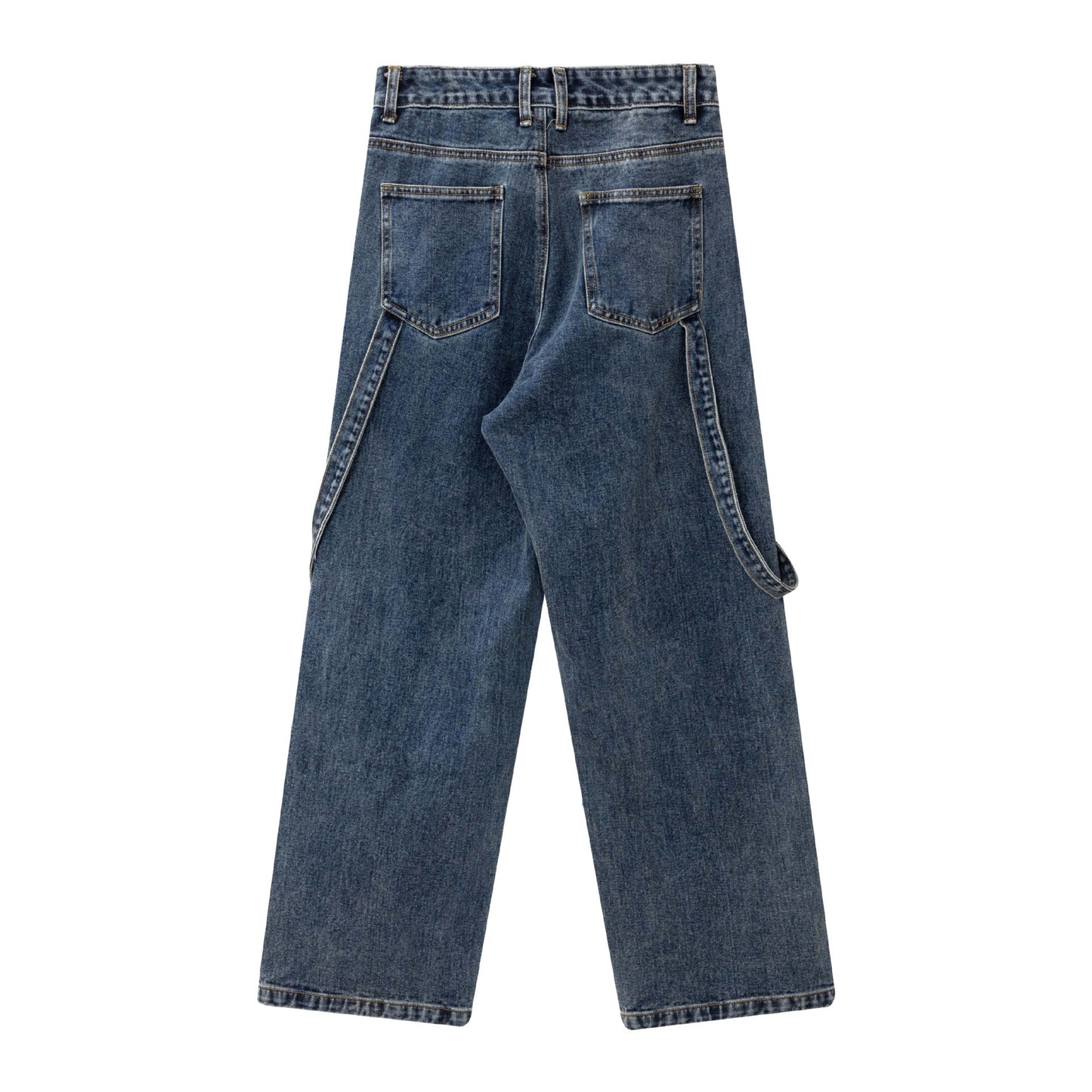 Washed distressed straight-leg jeans