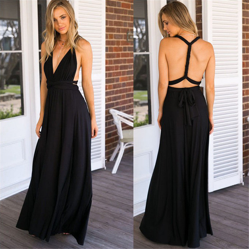 Formal Dress Women Elegant Evening Long Deep V Halter Dress Wedding Party Dress