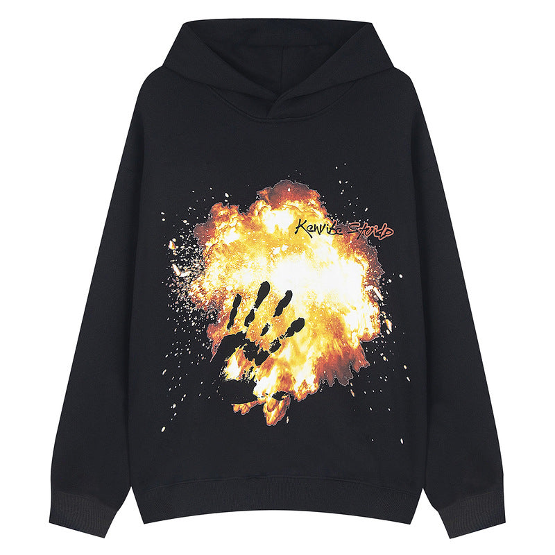 Street explosion palm print pullover hooded sweatshirt for men and women niche loose couple style casual sports jacket