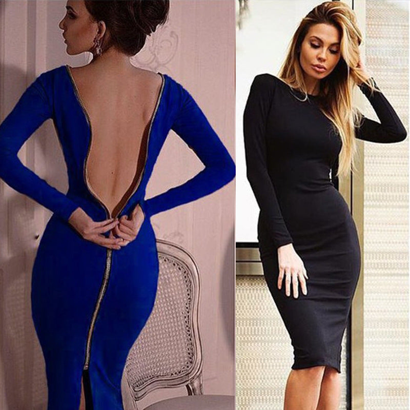 New Sexy back zip long sleeve dress Pencil Bodycon Lady Vestido De Renda Autumn Dress