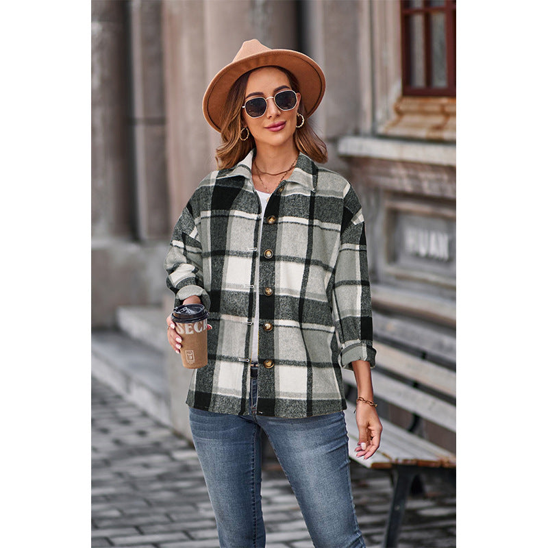 Women's Long Plaid Shacket Jacket Oversized Button Down Shirts Winter Warm Pea Coat