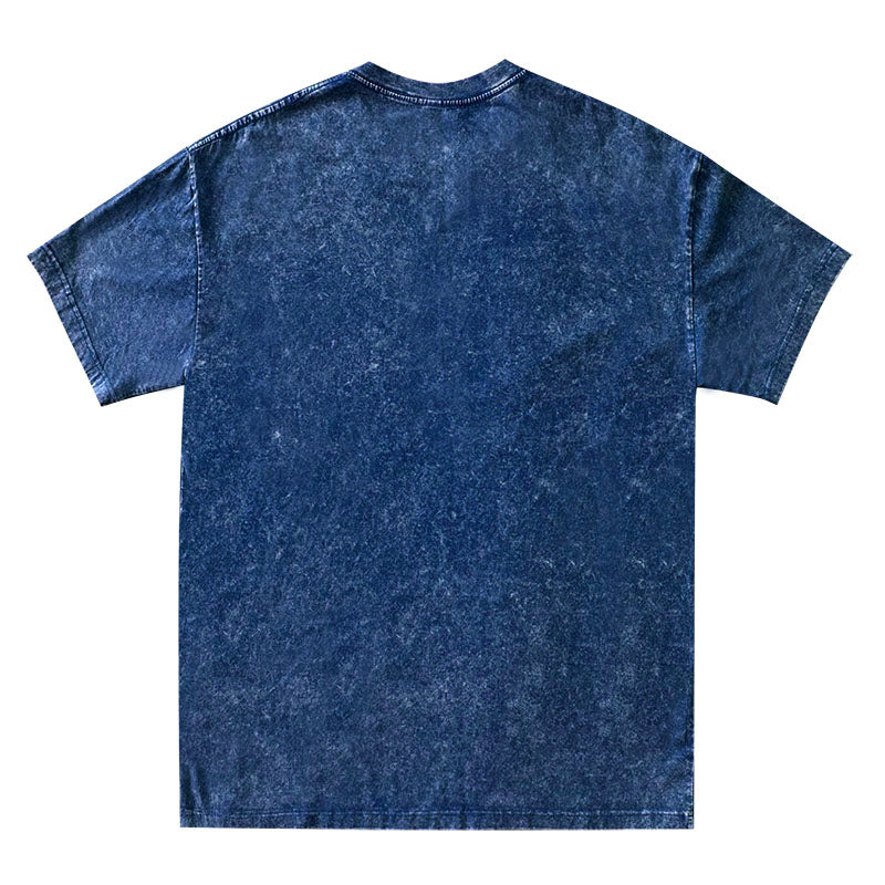 Washed distressed short-sleeved retro batik cotton loose round neck t-shirt for men