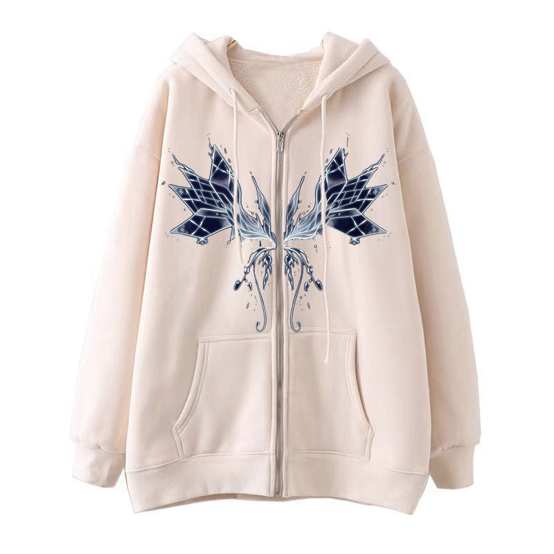 Dark style hip hop goth butterfly print zipper hoodie Harajuku jacket sweatshirt