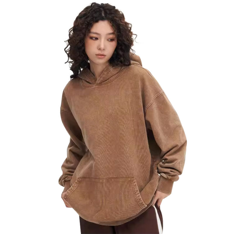 Autumn new trend retro wash water heavy hoodie loose 425g all-match hoodie men and women the same