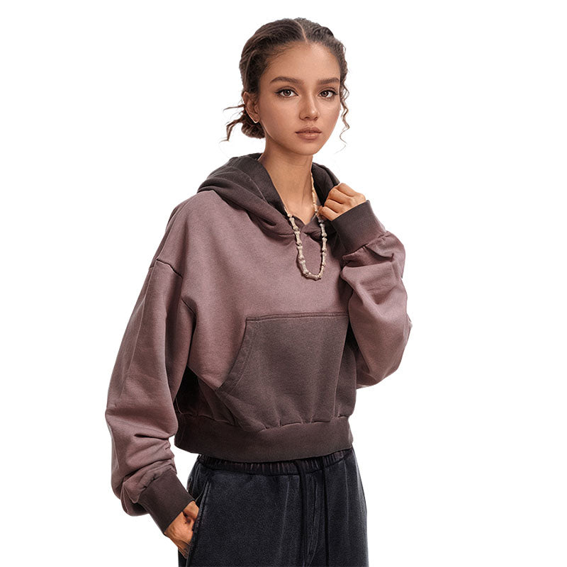 Women's fall color contrast hoodie women loose thin fitness sports short hoodie women