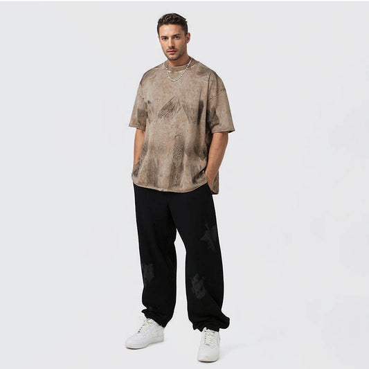 Spring and summer new heavy-duty washed and polished short-sleeved T-shirts for men