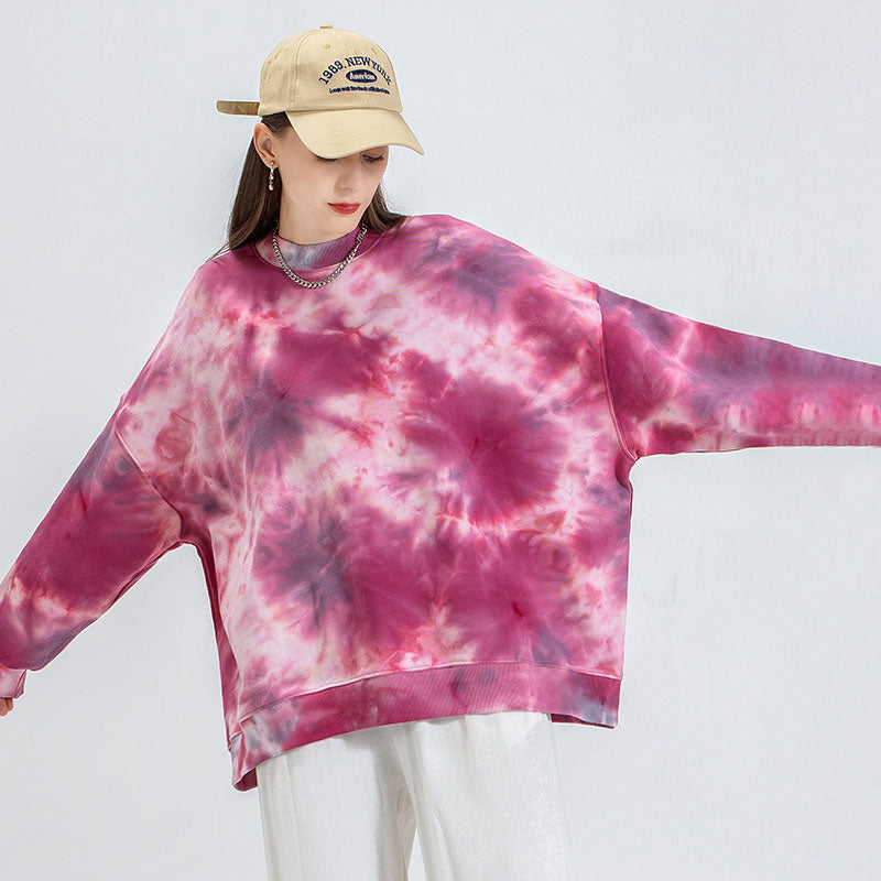 Tie Dye Boys Girls Sweatshirt Round Neck Pink Pullover Long Sleeve Sweatshirt