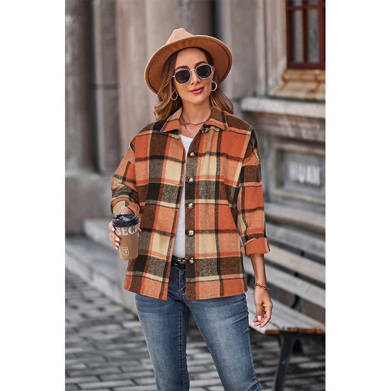 Women's Long Plaid Shacket Jacket Oversized Button Down Shirts Winter Warm Pea Coat