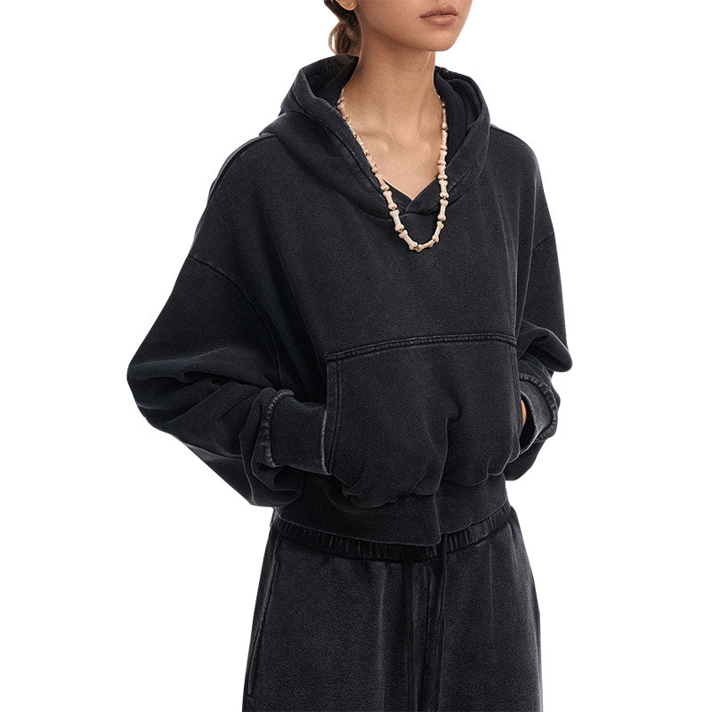 fashion short high waist slim fit reverse bottom stir fried hooded pocket casual dragon sleep top