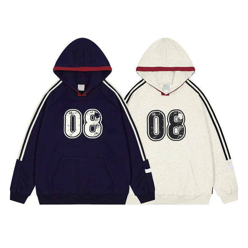 Contrast color three stripes hooded sweatshirt for men and women spring and autumn thin high street loose rest sports sweatshirt