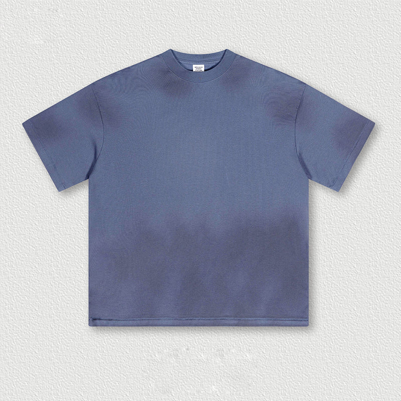 Distressed spray color T-shirt with small neckline