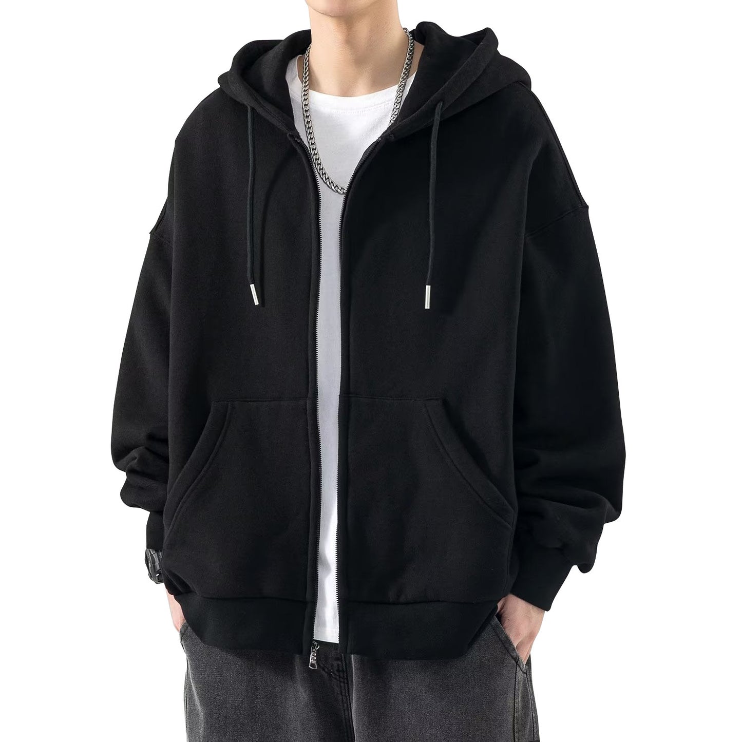 Cardigan hoodie men long sleeve spring and autumn new heavy boys hooded casual jacket